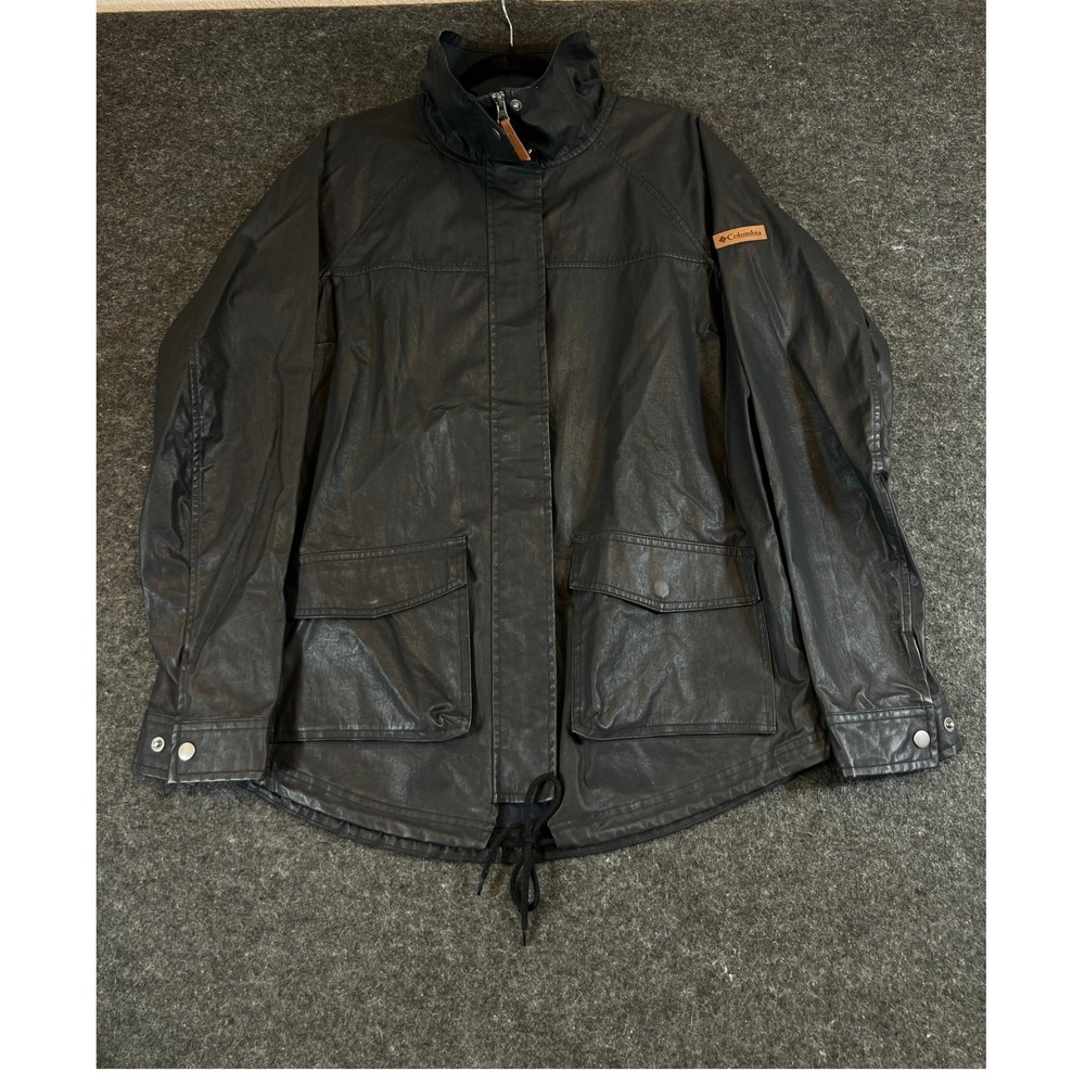 Columbia Sportswear Black Coated Waxed Utility Jacket Zip Up Leather Womens L